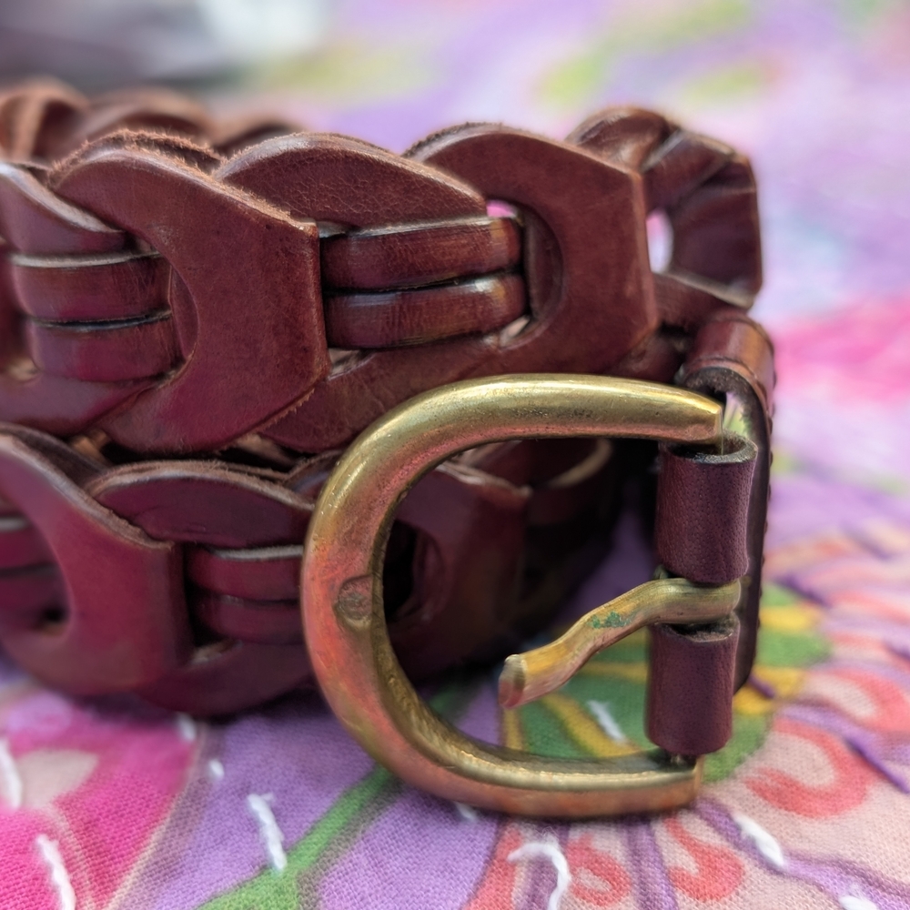 Ras Dark Brown Leather Belt with Gold Buckle